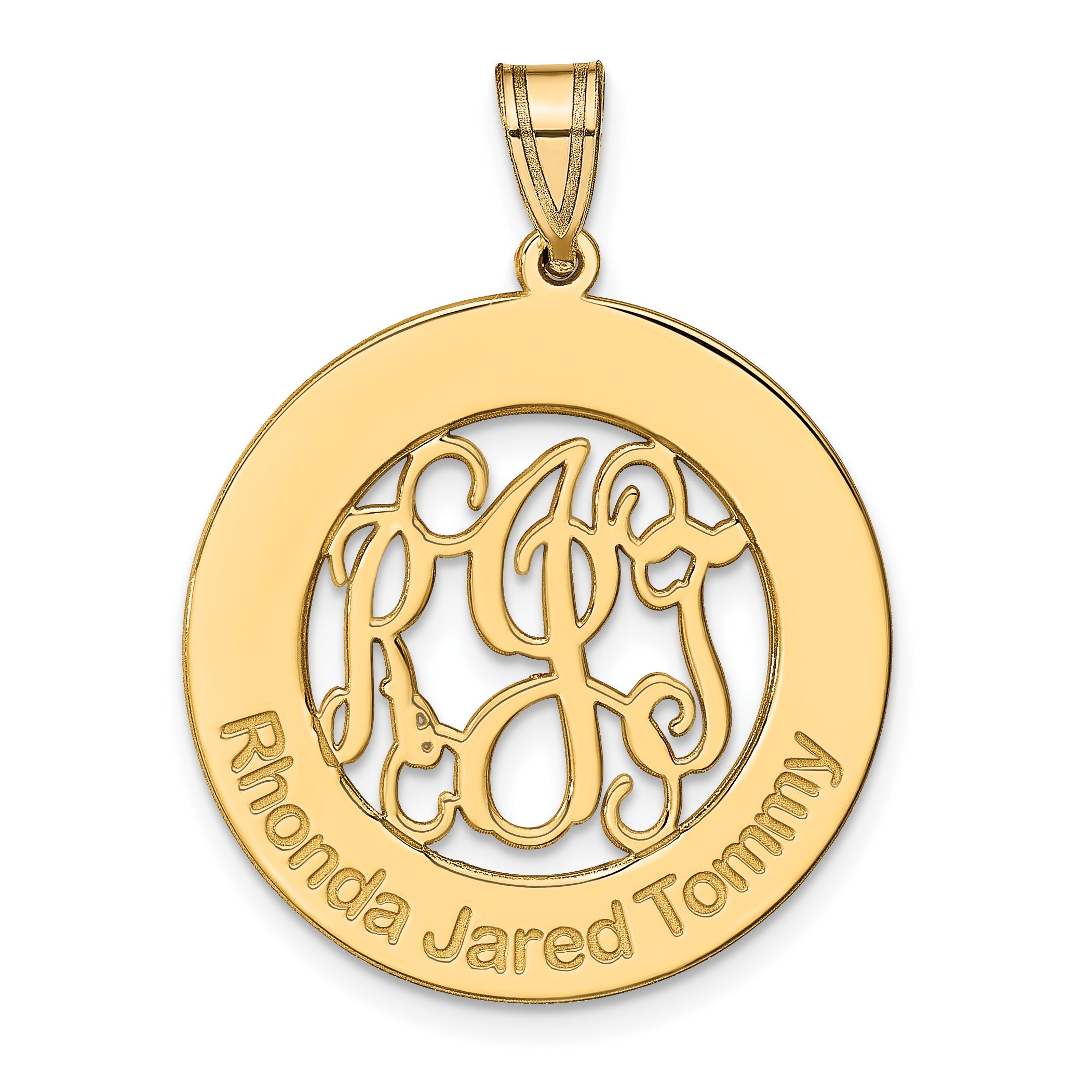 14K Yellow Gold Round Family Monogram Pendant