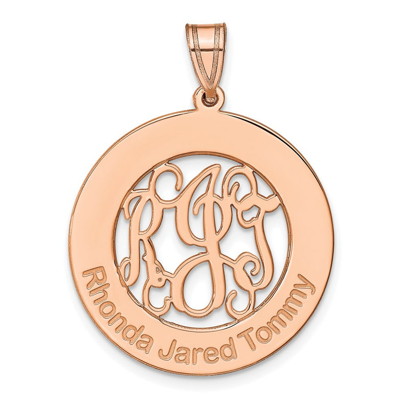 Rose Plated Sterling Silver/Rose Round Family Monogram Pendant
