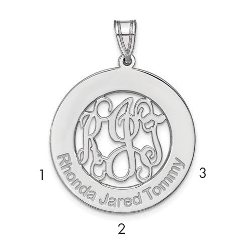 14K White Gold Round Family Monogram Pendant