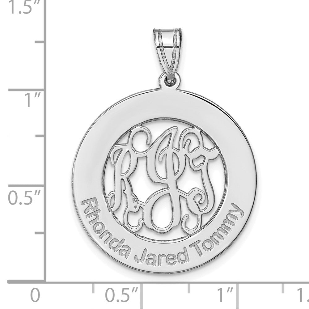 Sterling Silver Silver/Rhodium Plated Round Family Monogram Pendant