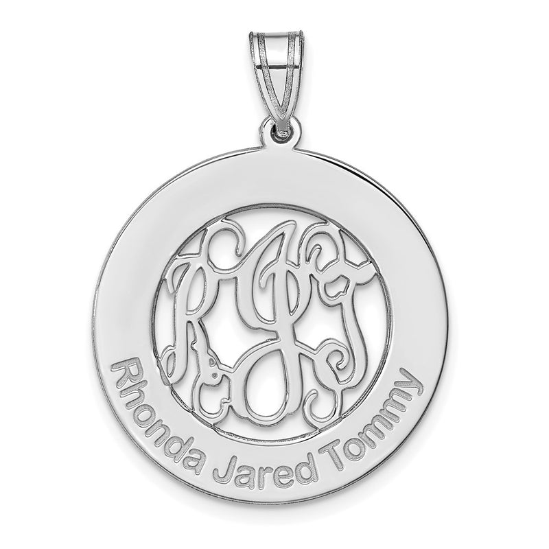 14K White Gold Round Family Monogram Pendant
