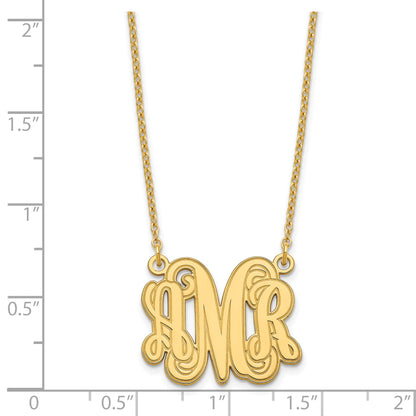 Gold Plated Sterling Silver/Gold Etched Monogram Necklace