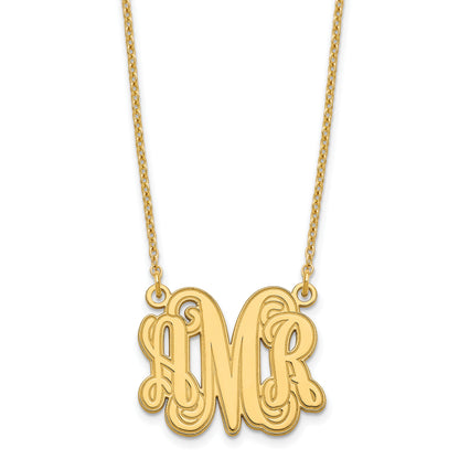 Gold Plated Sterling Silver/Gold Etched Monogram Necklace