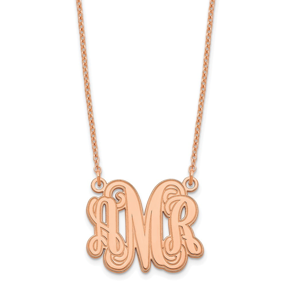 Rose Plated Sterling Silver/Rose Etched Monogram Necklace