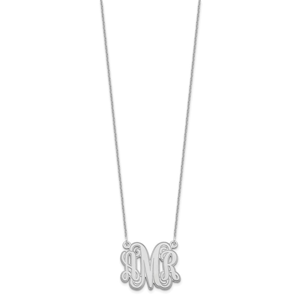 14K White Gold Etched Monogram Necklace