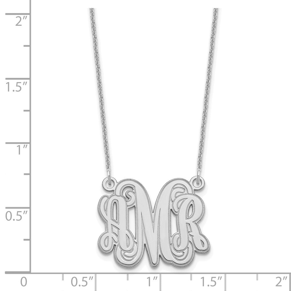 14K White Gold Etched Monogram Necklace