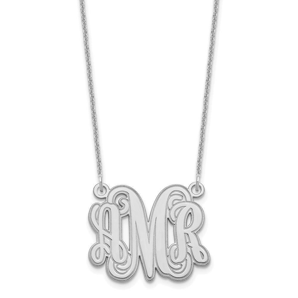 14K White Gold Etched Monogram Necklace