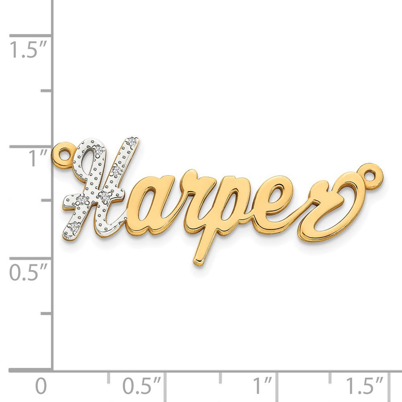 14K Yellow & Rhodium Gold And 3D Diamond Name Plate