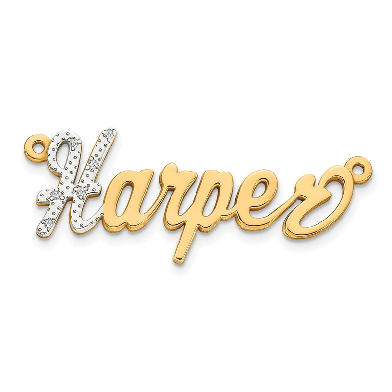 14K Yellow & Rhodium Gold And 3D Diamond Name Plate