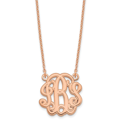 Rose Plated Sterling Silver/Rose Etched Monogram Necklace