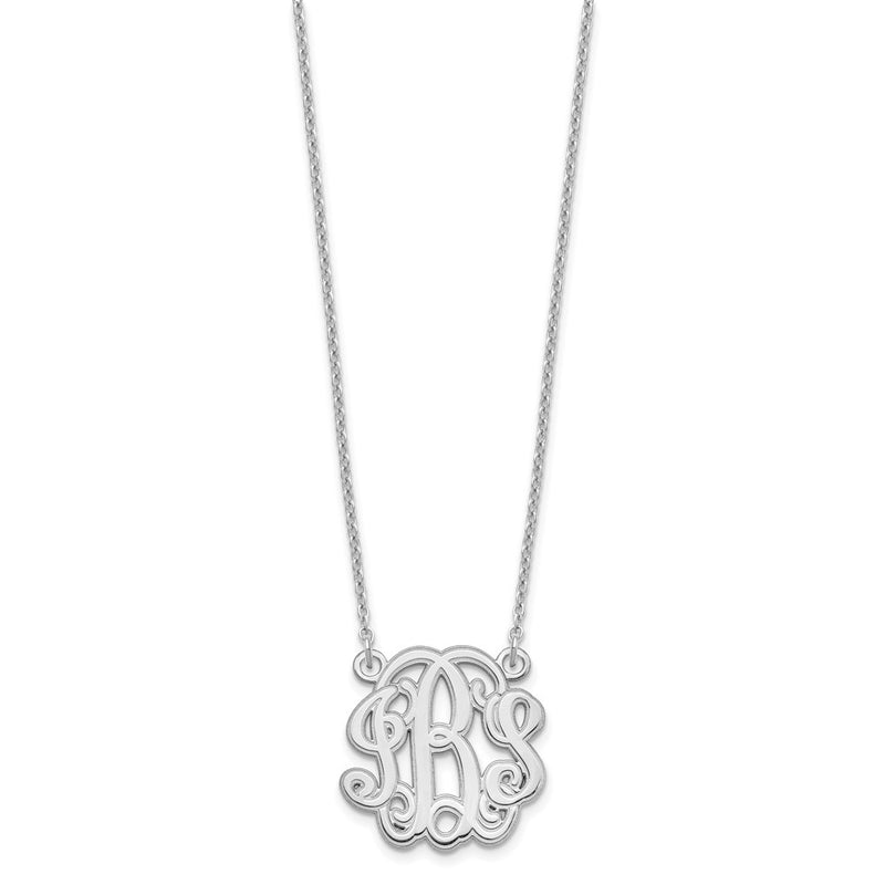 Sterling Silver Silver/Rhodium Plated Etched Monogram Necklace