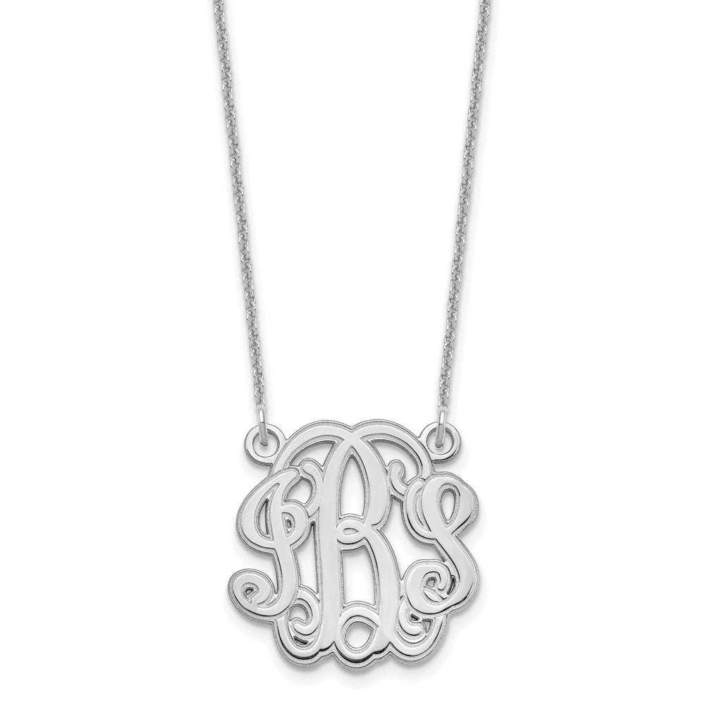 14K White Gold Etched Monogram Necklace