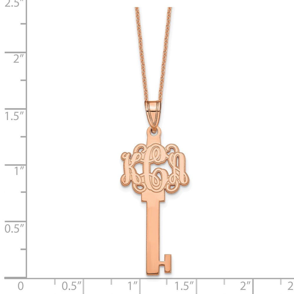 14K Rose Gold Etched Monogram Key Necklace