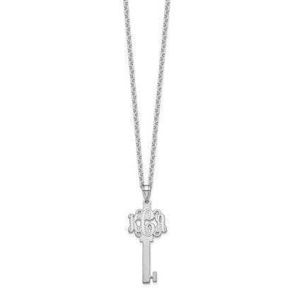 Sterling Silver Silver/Rhodium Plated Etched Monogram Key Necklace