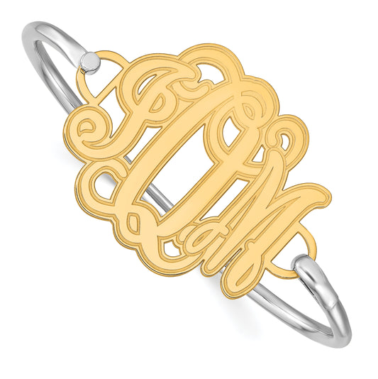 14K Yellow Gold Etched Monogram With Sterling Silver Bangle