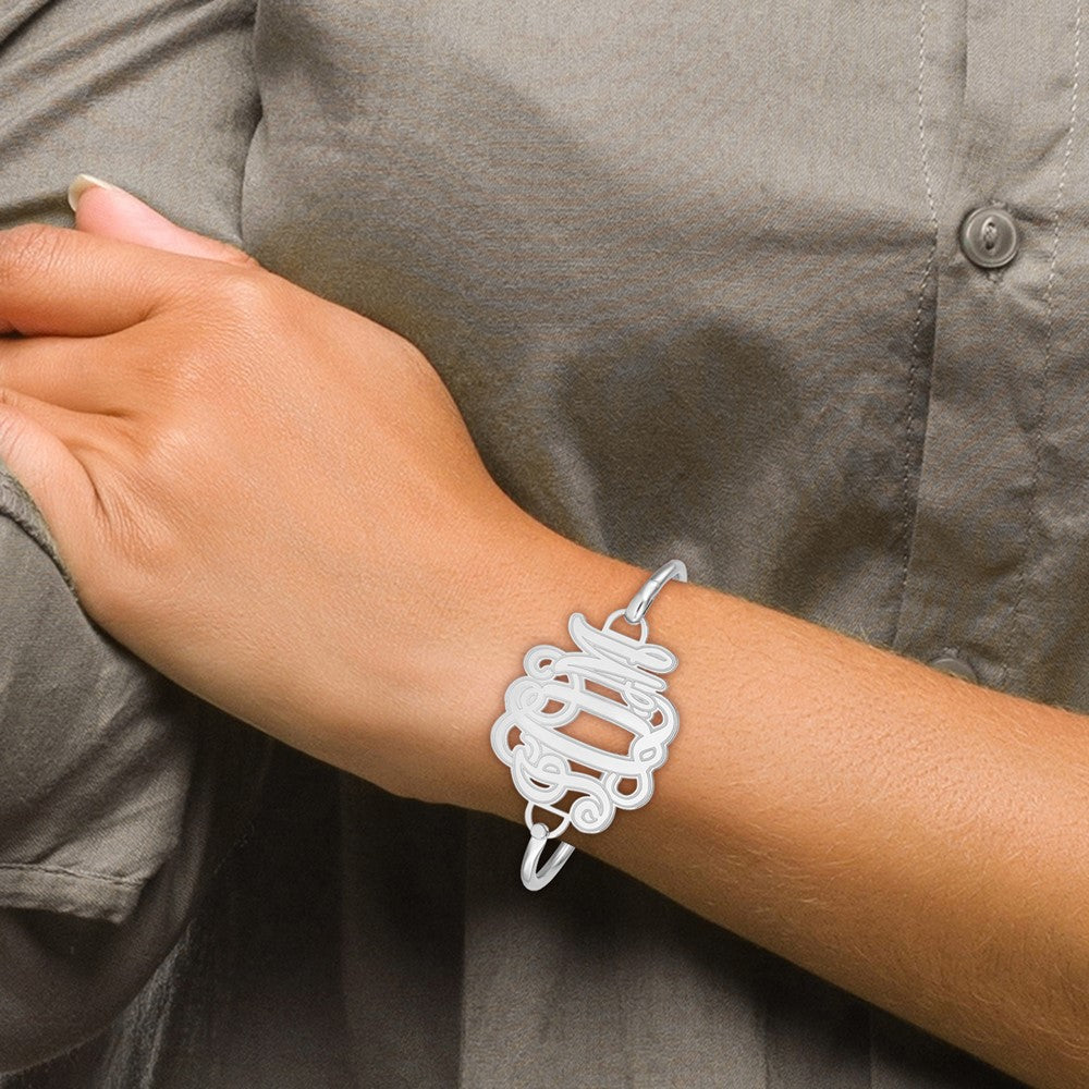 14K White Gold Etched Monogram With Sterling Silver Bangle