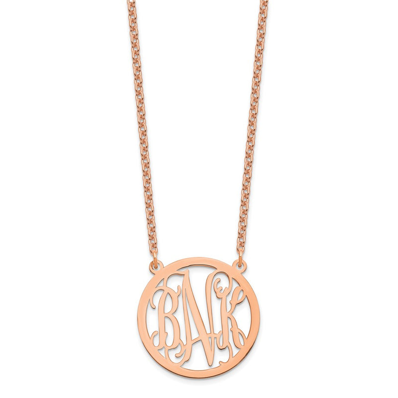 Rose Plated Sterling Silver/Rose Round Monogram Necklace