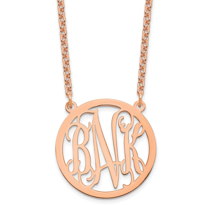 Rose Plated Sterling Silver/Rose Round Monogram Necklace