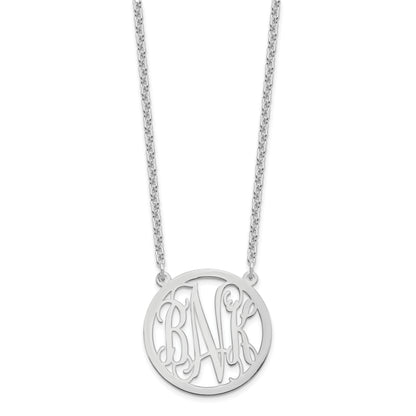 Sterling Silver Silver/Rhodium Plated Round Monogram Necklace