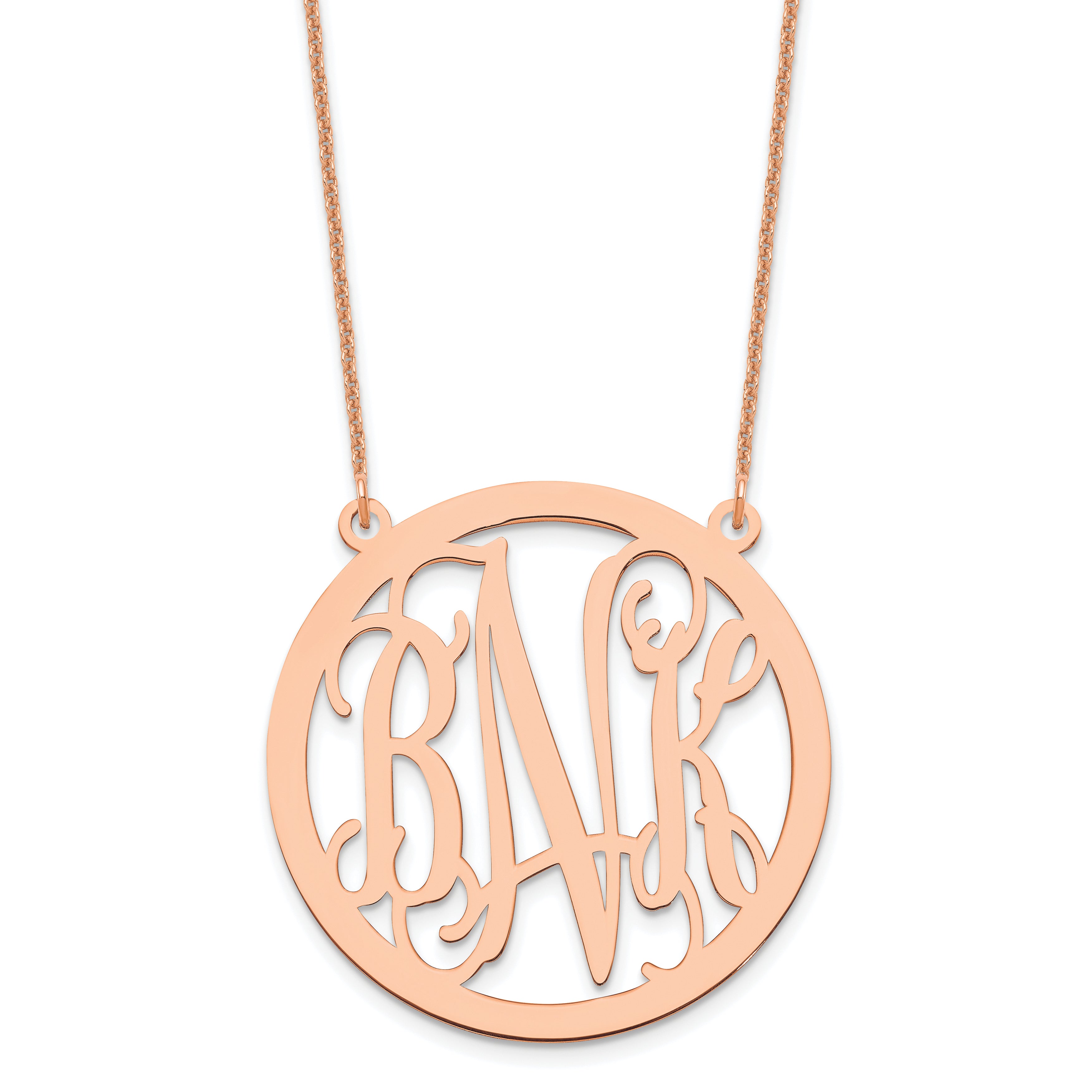 14K Rose Gold Large Round Monogram Necklace