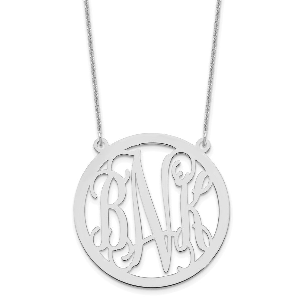 14K White Gold Large Round Monogram Necklace