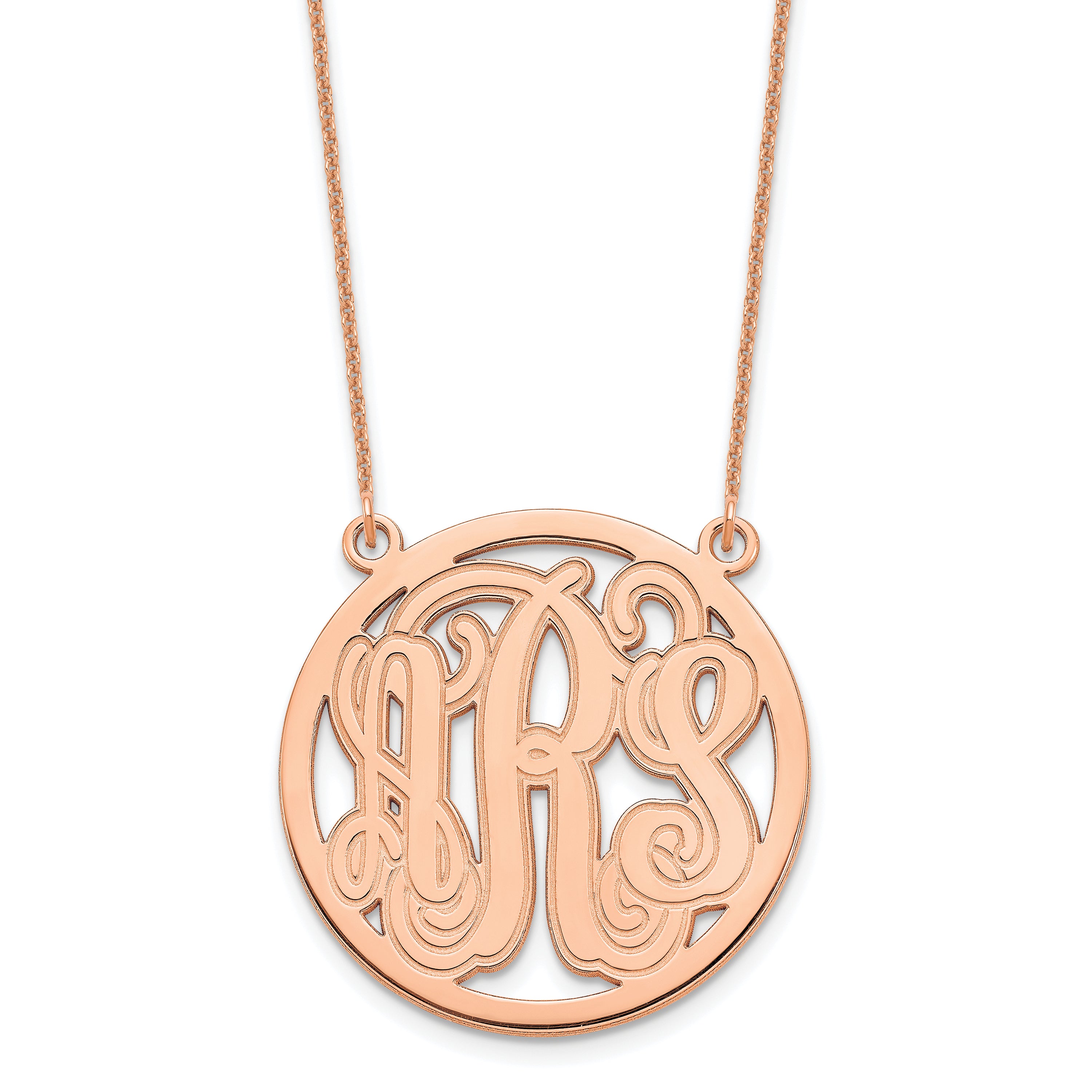 14K Rose Gold Etched Round Monogram Necklace