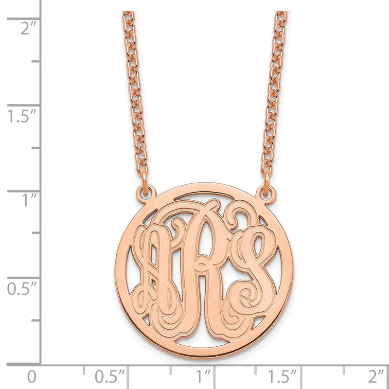 Rose Plated Sterling Silver/Rose Etched Round Monogram Necklace