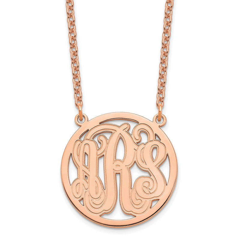 Rose Plated Sterling Silver/Rose Etched Round Monogram Necklace