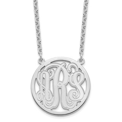 Sterling Silver Silver/Rhodium Plated Etched Round Monogram Necklace