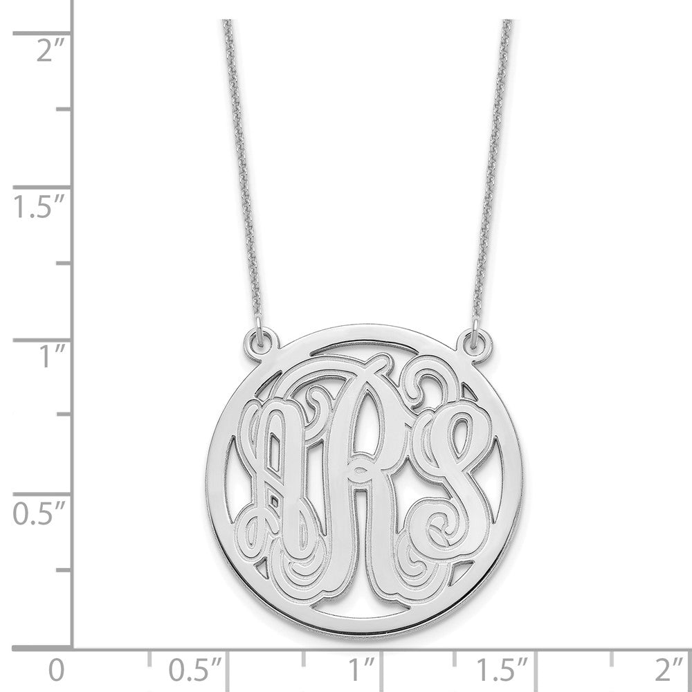 14K White Gold Etched Round Monogram Necklace
