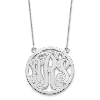 14K White Gold Etched Round Monogram Necklace