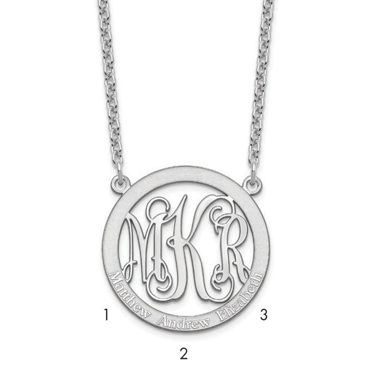 Sterling Silver Silver/Rhodium Plated Small Family Monogram Necklace