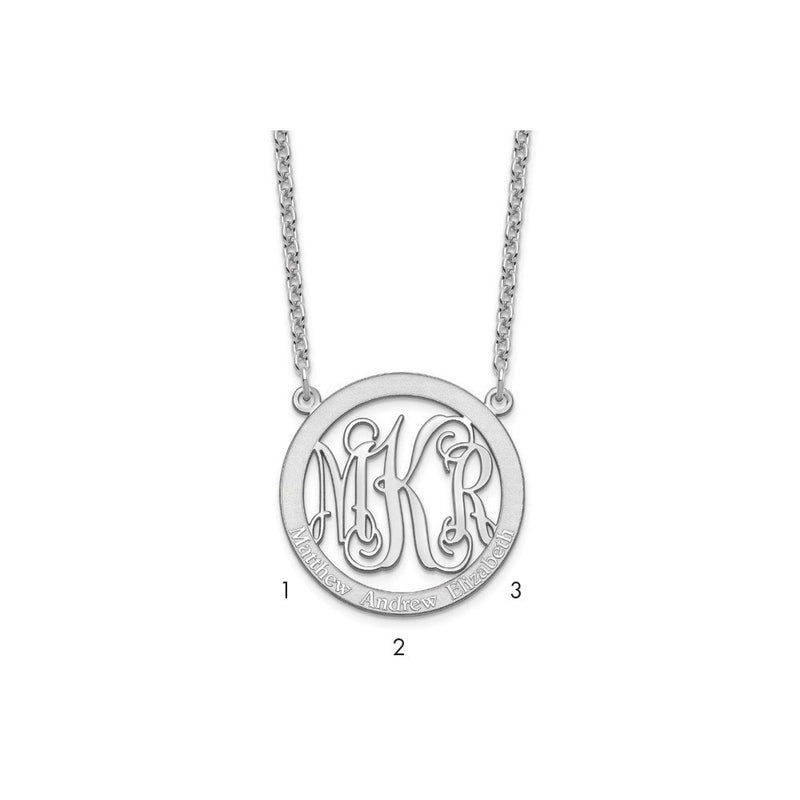 Sterling Silver Silver/Rhodium Plated Small Family Monogram Necklace