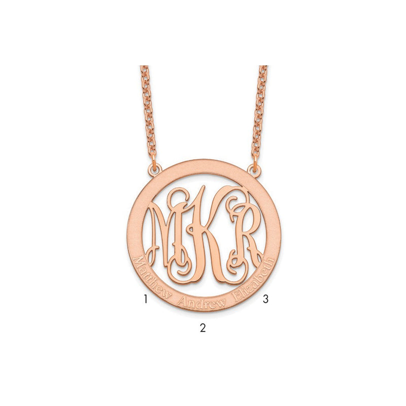 Rose Plated Sterling Silver/Rose Large Family Monogram Necklace