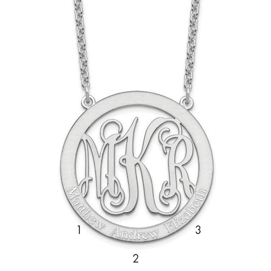 Sterling Silver Silver/Rhodium Plated Large Family Monogram Necklace