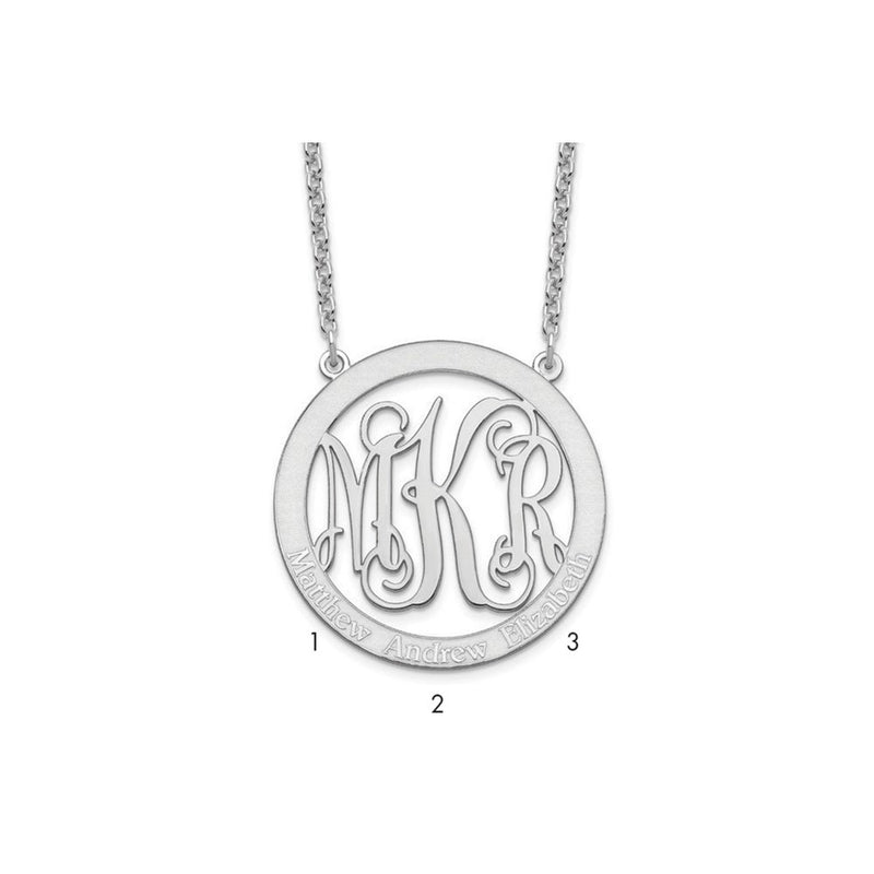 Sterling Silver Silver/Rhodium Plated Large Family Monogram Necklace