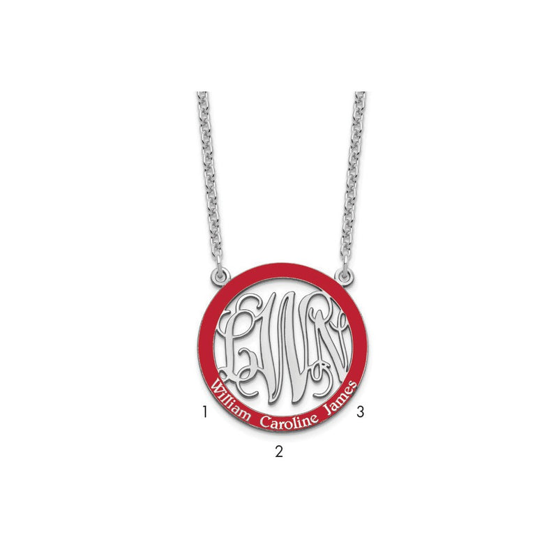 Sterling Silver Rhodium Plated Small Family Monogram Epoxy Necklace