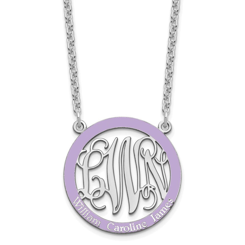Sterling Silver Rhodium Plated Small Family Monogram Epoxy Necklace