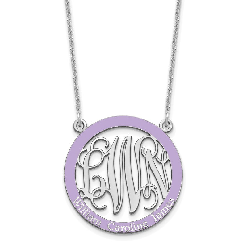 14K White Gold Small Family Monogram Epoxy Necklace