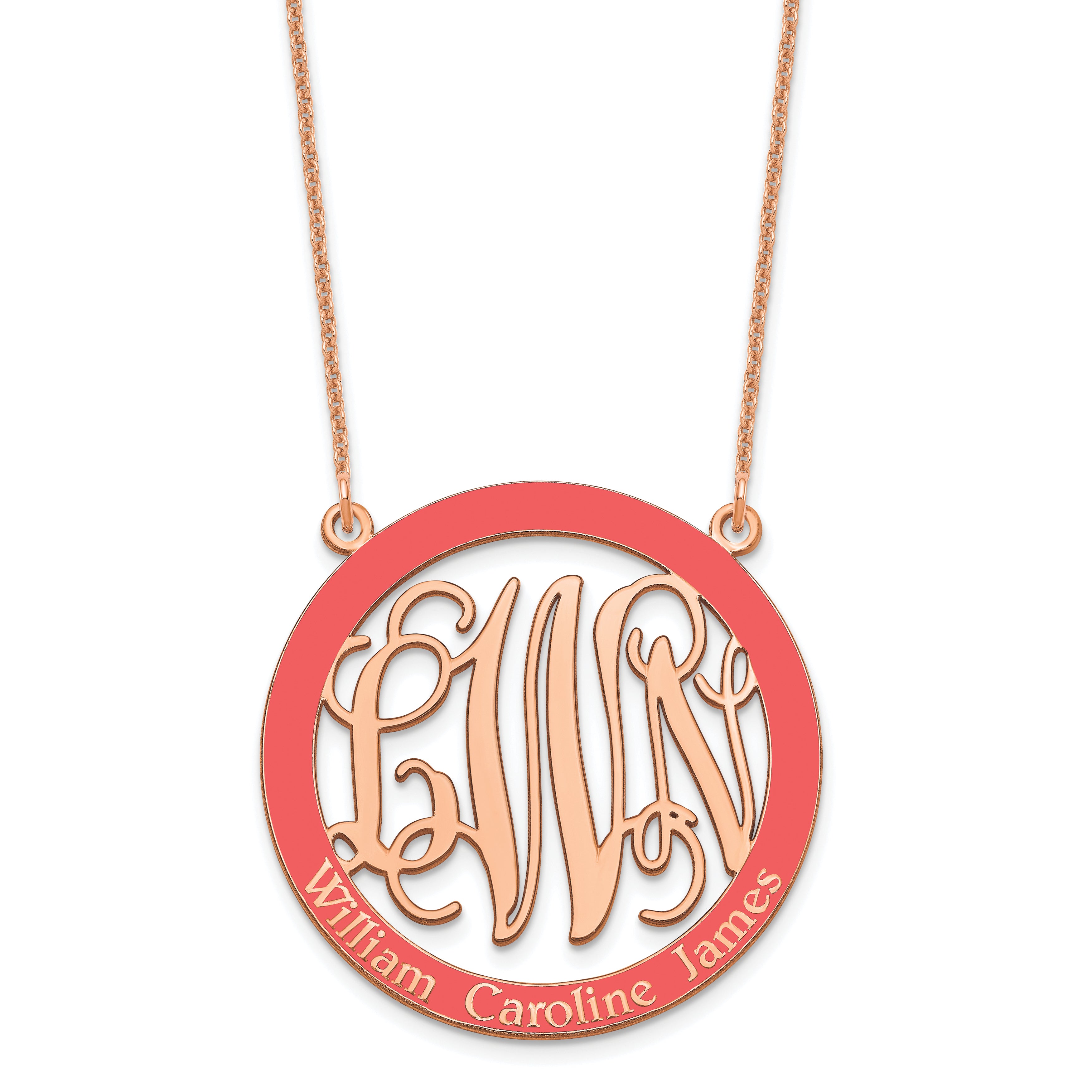 14K Rose Gold Large Family Monogram Epoxy Necklace