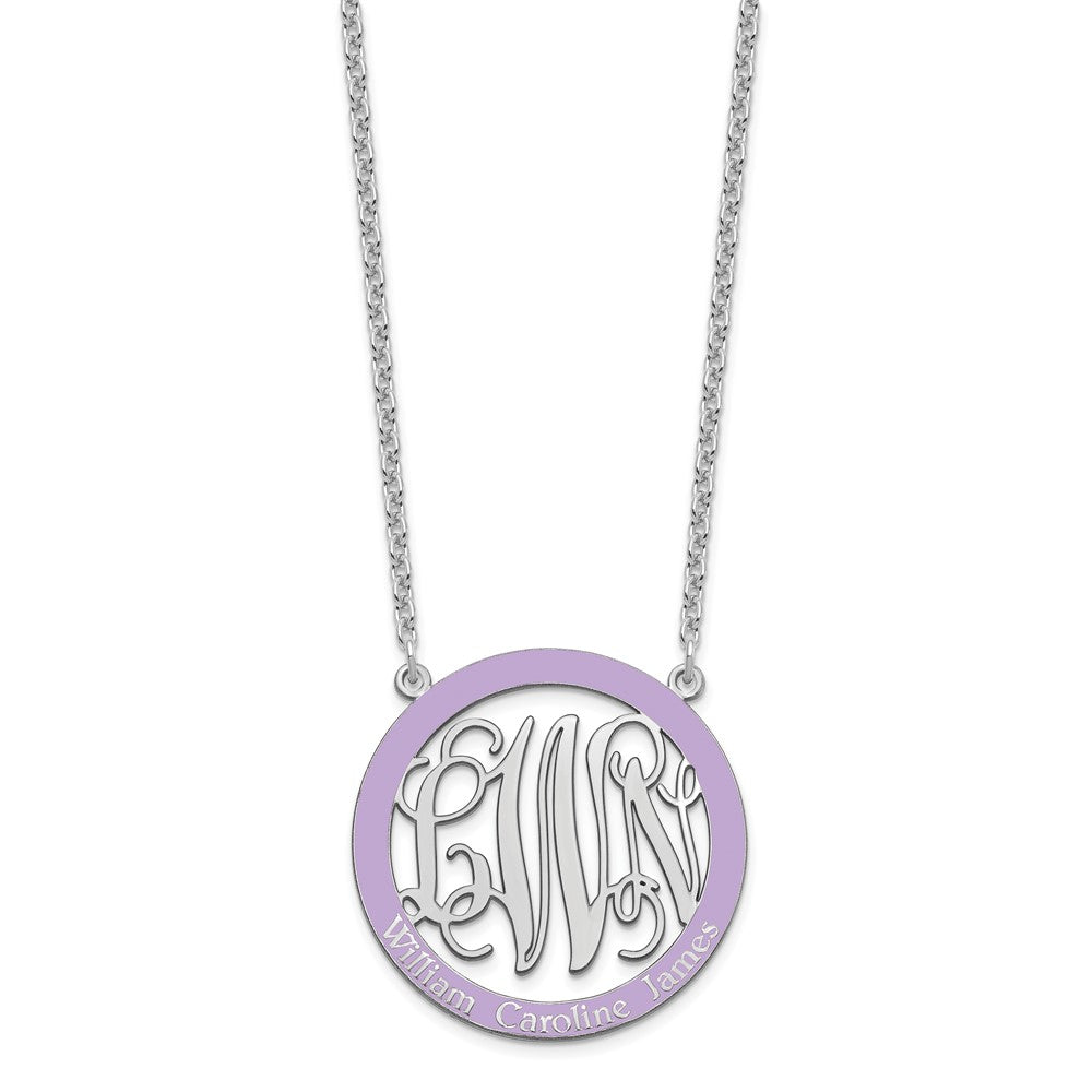 Sterling Silver Rhodium Plated Large Family Monogram Epoxy Necklace