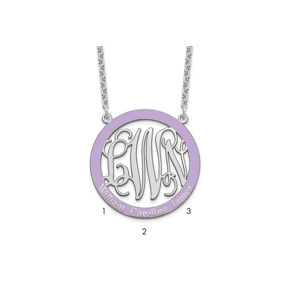 Sterling Silver Rhodium Plated Large Family Monogram Epoxy Necklace