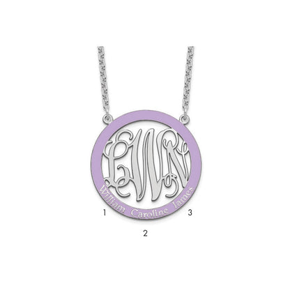 Sterling Silver Rhodium Plated Large Family Monogram Epoxy Necklace