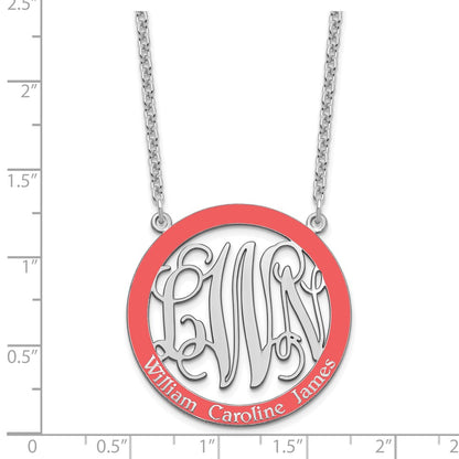Sterling Silver Rhodium Plated Large Family Monogram Epoxy Necklace