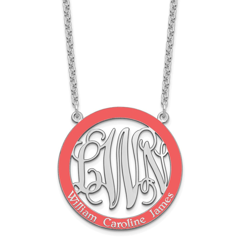 Sterling Silver Rhodium Plated Large Family Monogram Epoxy Necklace