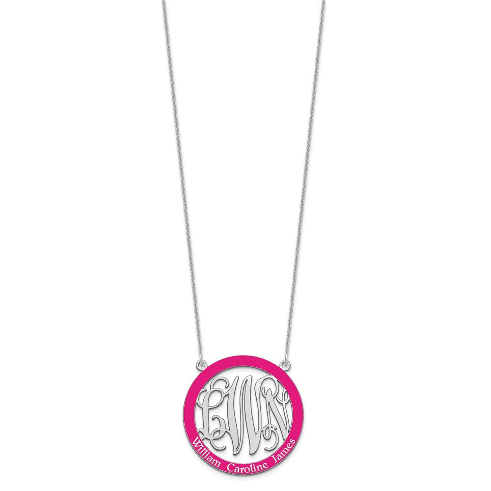14K White Gold Large Family Monogram Epoxy Necklace