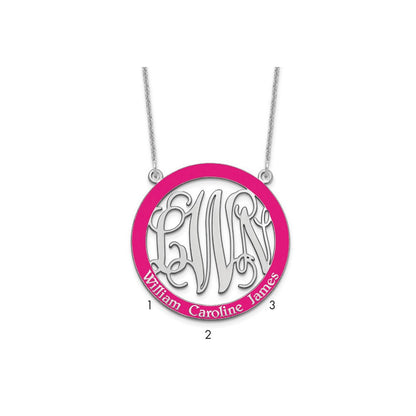 14K White Gold Large Family Monogram Epoxy Necklace