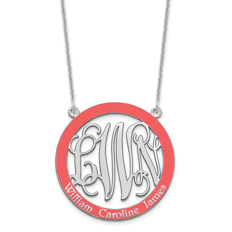 14K White Gold Large Family Monogram Epoxy Necklace
