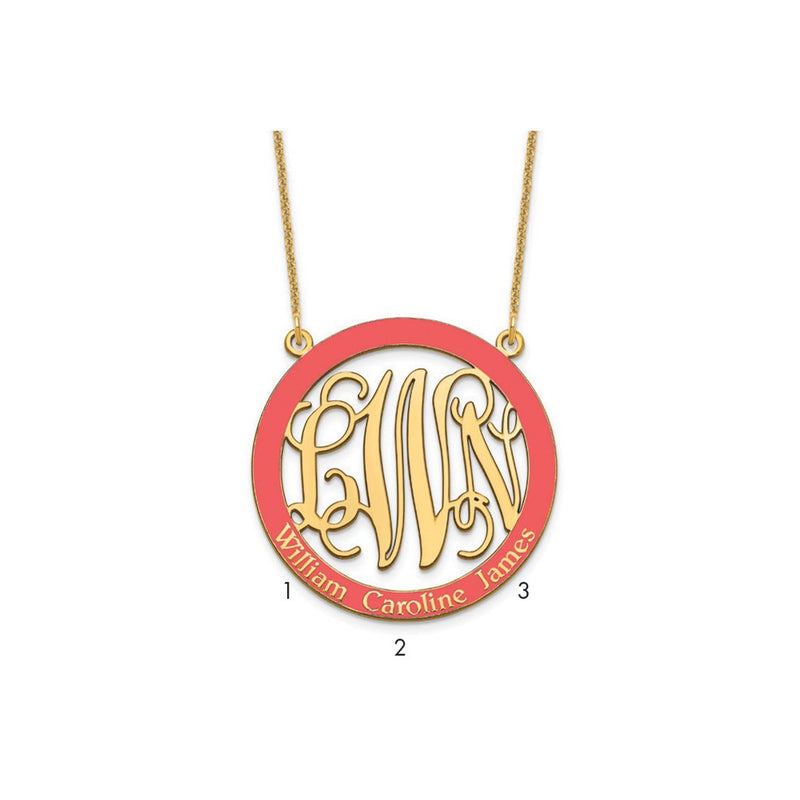 14K Yellow Gold Large Family Monogram Epoxy Necklace