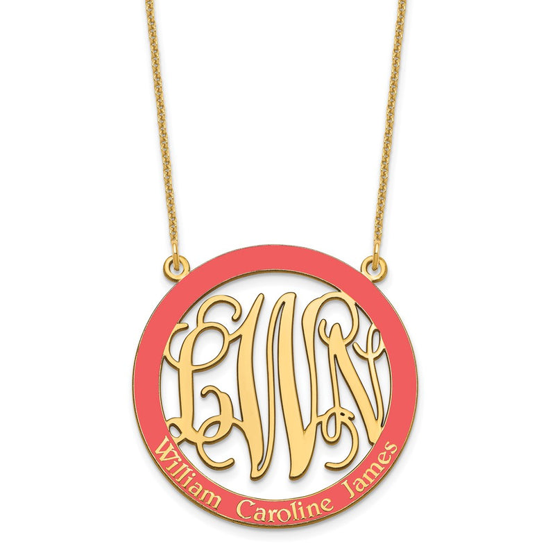 14K Yellow Gold Large Family Monogram Epoxy Necklace